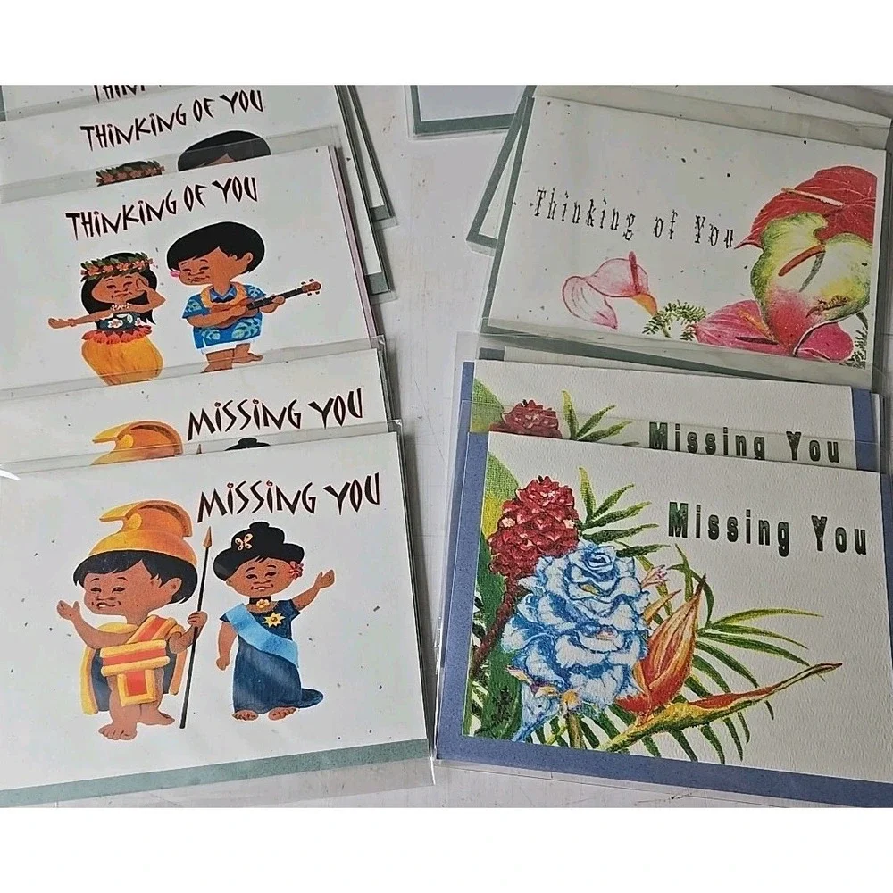 Lot  of 20 Watercolor Floral Hawaii Kids Greeting Cards Blank Envelopes Wrapped